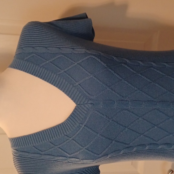💙🌺New York & Company Blue V-Neck Sweater with Cable Knit Design - Picture 5 of 9